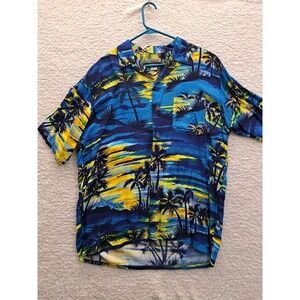 Ocean Current Mens Hawaiian Shirt Size Large Short Sleeve Blue Tropical Print